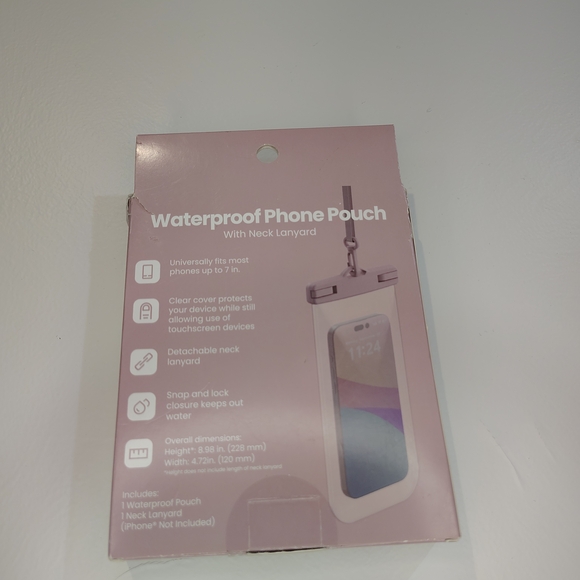 Waterproof Phone Pouch with Neck Lanyard - Pink, Universal,New. - Picture 3 of 4